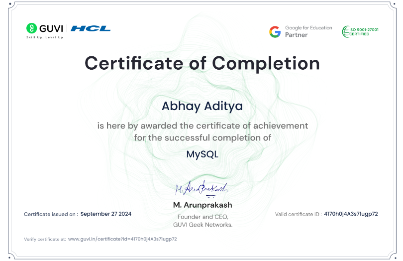 MySQL Certificate