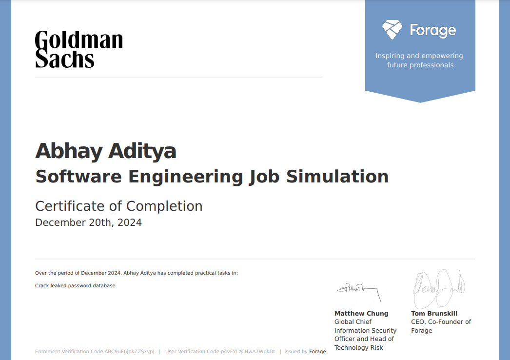 Goldman Sachs Certificate