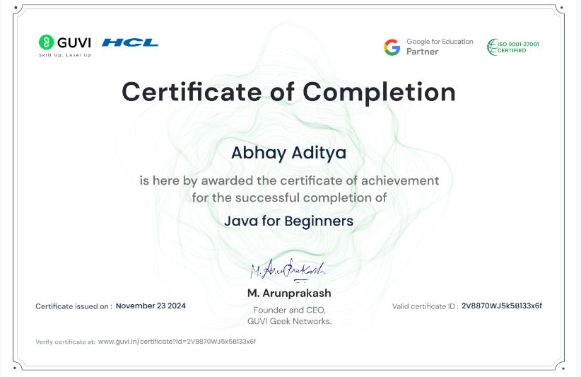 Java Certificate